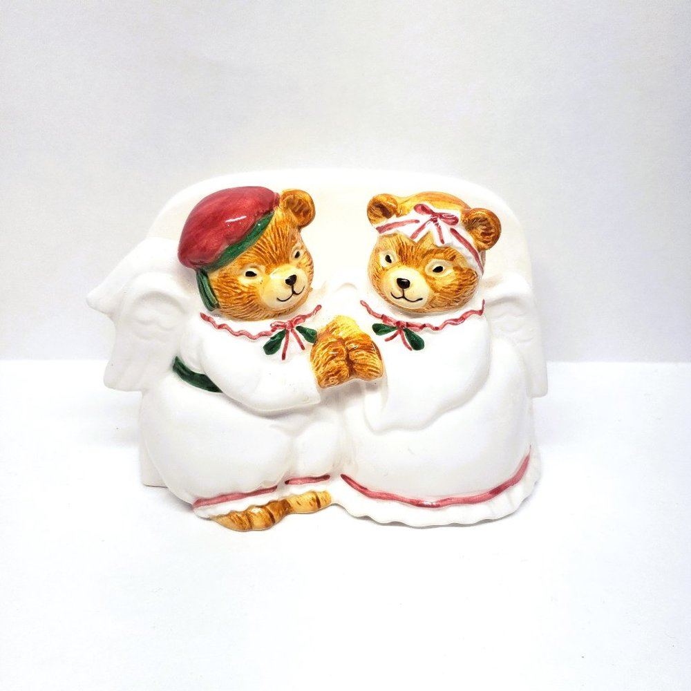 Vintage Otagiri Japan Christmas Angel Bear Couple Napkin Holder Mary Ann Baker